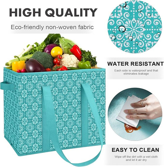 WISELIFE Reusable Grocery Bags [4 Pack],Large Grocery Tote Bag Water Resistant Shopping Bags Foldable Grocery Bag for Clothes,Shoes and Picnic,Green