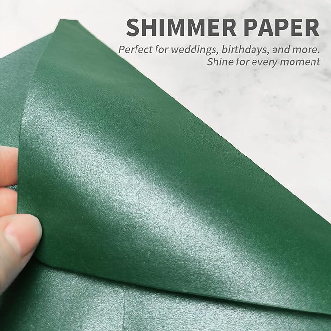 YINUOYOUJIA 50 PCS Pearl Green Envelopes A7,5 x 7 Green Shimmer Envelopes for Invitation,Perfect for Wedding Invitation Cards,Birthday RSVP Invite,5.25 x 7.25 inches