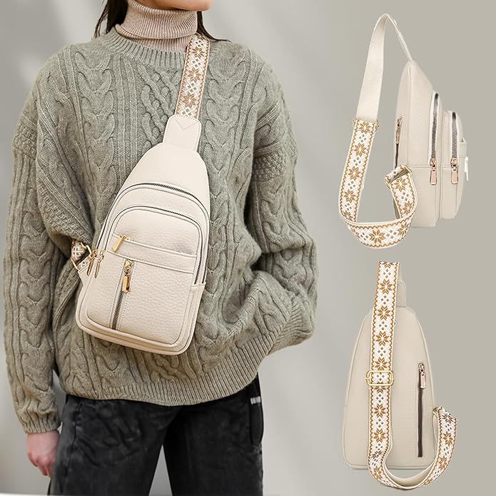 Leather Sling Bag for Women,Travel Small Sling Bag Crossbody Bags for Women-Vegan Leather Fanny Pack Crossbody Bags