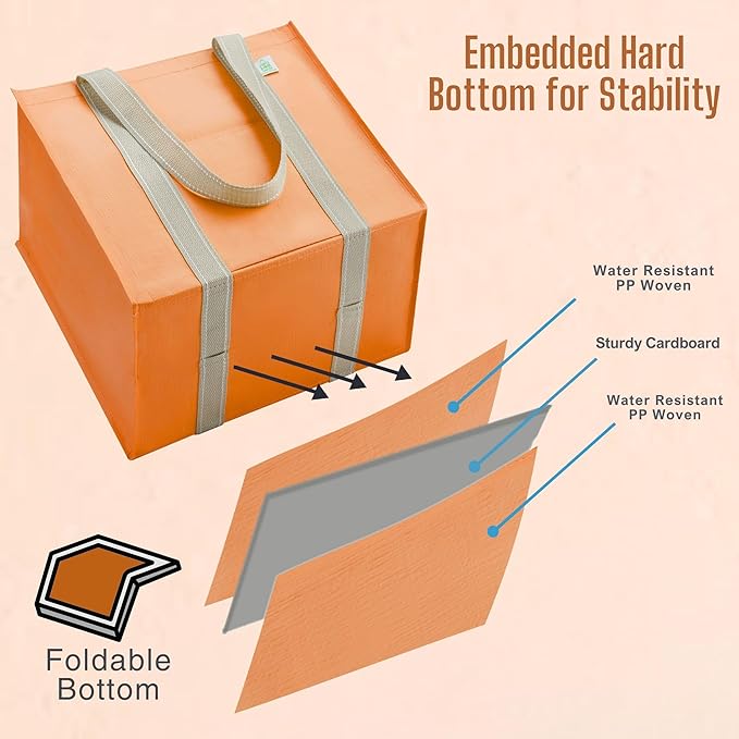 VENO 4 Pack Reusable Grocery Shopping Bags, Heavy-Duty Fall Tote Autumn Market Bags with Handles, for Shopping Cart with Hard Bottom, Foldable (Autumn Orange, 4 Pack)