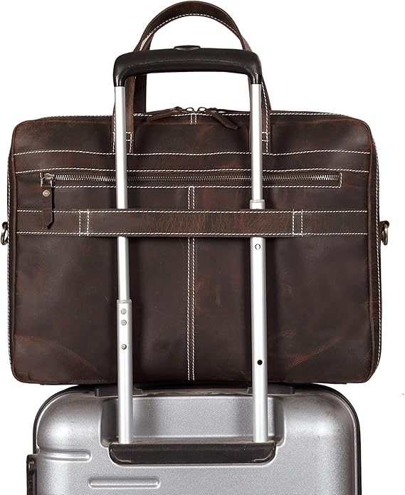 HLC 18 Inch Full Grain Leather Briefcase messenger shoulder bags for men and women