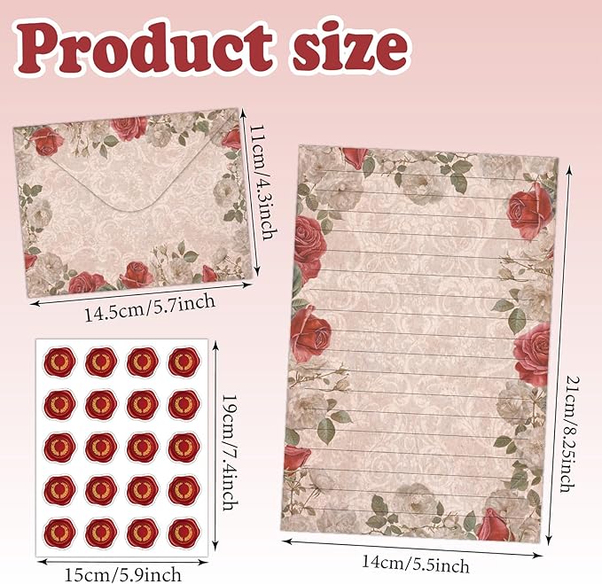 160 Pcs Stationery Paper Envelopes Set Includes 50 Lined Writing Paper & 50 Envelopes with 60 Colorful Round Dot Stickers, Vintage Floral Letter Writing and Stationery Paper Envelopes(10Style)