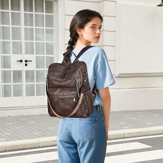 Dora & Liz Womens Backpack Purse Leather Fashion Travel Backpack Purse for Women Designer Ladies Shoulder Bags with Wristlet