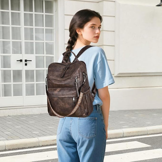 Dora & Liz Womens Backpack Purse Leather Fashion Travel Backpack Purse for Women Designer Ladies Shoulder Bags with Wristlet