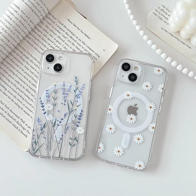 ZTOFERA for iPhone 15 Magnetic Case Compatible with Magsafe,Aesthetic Floral Pattern Design Cute for Girl Women,Anti-Drop Protective Hard Phone Cover for iPhone 15-Daisy