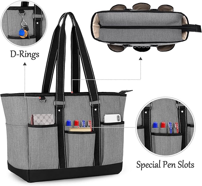 Trunab Teacher Utility Tote Bag with Multiple Pockets, Padded Compartment for 15.6" Laptop for working