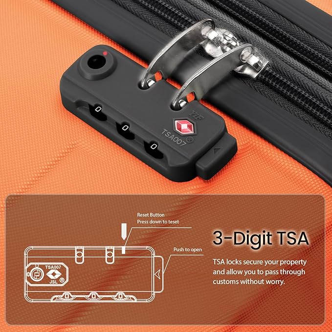 AnyZip Expandable Luggage, 24 Inch Hard Shell Checked Suitcase, Rolling Lightweight Travel Suitcases with Wheels TSA Lock (Orange)