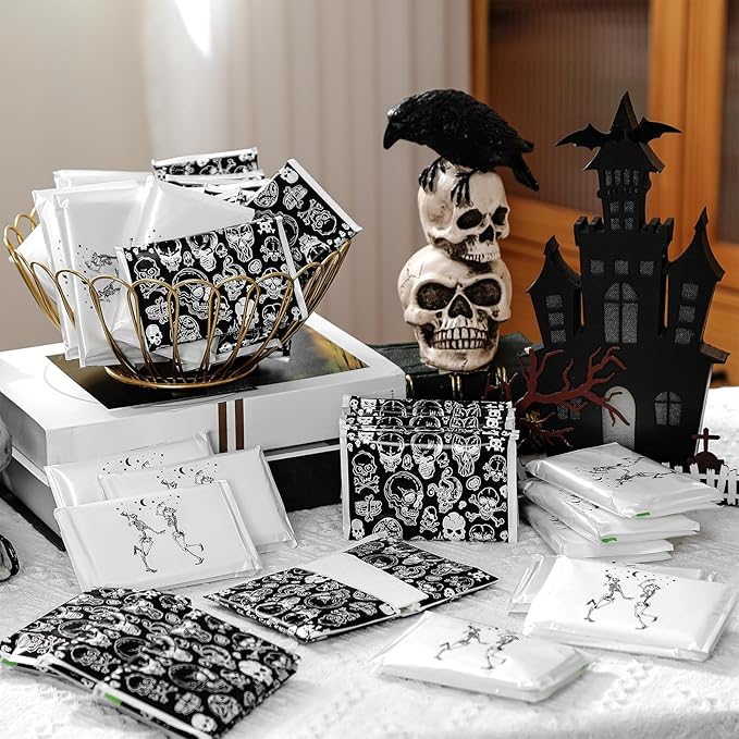 50 Pack Halloween Skull Pocket Tissues Individual Packs Gothic Skeleton Dancing Pocket Facial Bulk 3 Ply Wallet Travel Tissues for Halloween Party Supplies