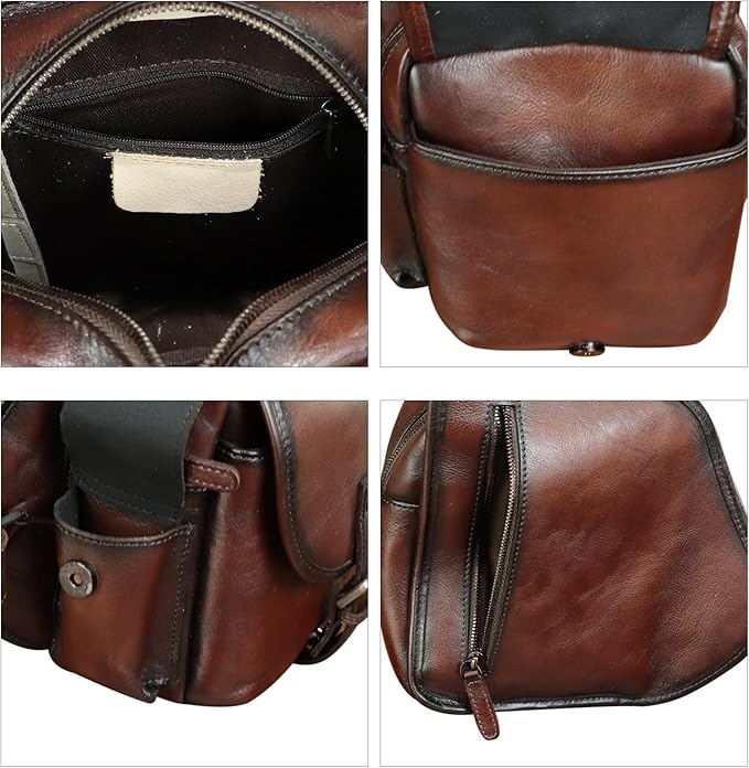 Genuine Leather Sling Bag for Men Women - Chest Crossbody Bag Vintage Sling Backpack Purses Hiking Sports Travel (Coffee)