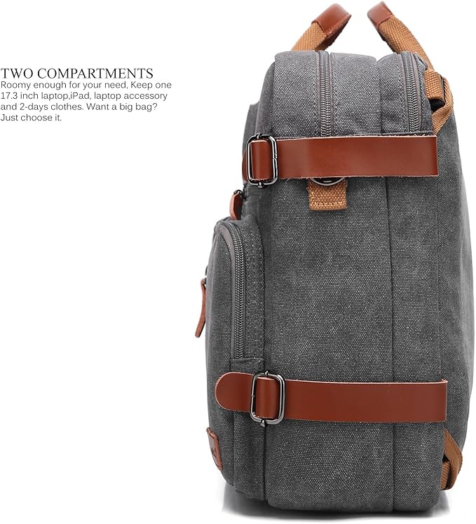 Convertible Backpack Messenger Shoulder Bag Laptop Case Business Briefcase Multi-Functional Travel Handbag Fits 17.3 Inch Laptop for Men/Women (Canvas Dark Grey)