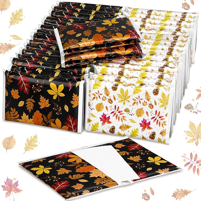 50 Pack Autumn Maple Leaf Pocket Tissues Individual Packs Fall Pocket Facial Bulk 3 Ply Wallet Travel Toilet Tissues for Thanksgiving Day Wedding Birthday Party Supplies
