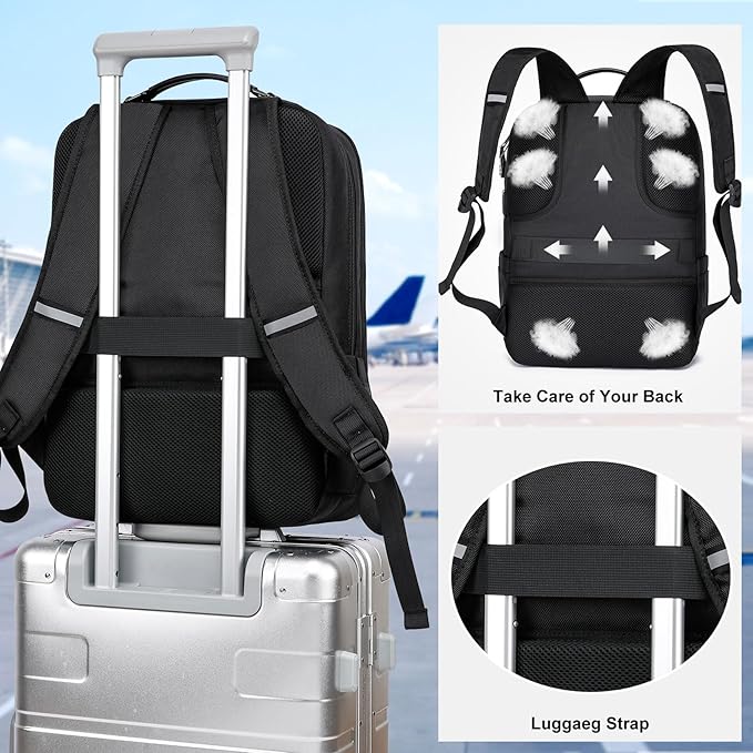 Laptop Backpack for Men & Women - USB Charging Port Anti Theft Water Resistant Business College Backpack Fits 15.6 Inch Laptop,Black 30L