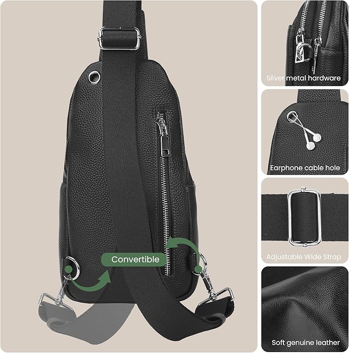 befen Genuine Leather Small Sling Bag for Women Anti-Theft Crossbody Chest Bags Fanny Packs for Travel with RFID Card Slots