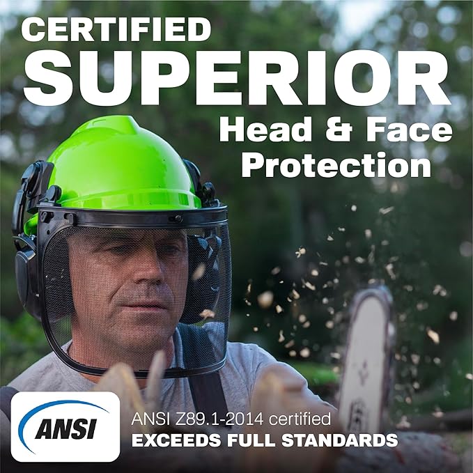 Raxwell Chainsaw Safety Helmet – ANSI Certified 6-in-1 Forestry Hard Hat with Ear Muffs, 2 Visors, Goggles & Earplugs – 30dB Noise Reduction – Adjustable PPE for Arborists, Logging & Tree Work