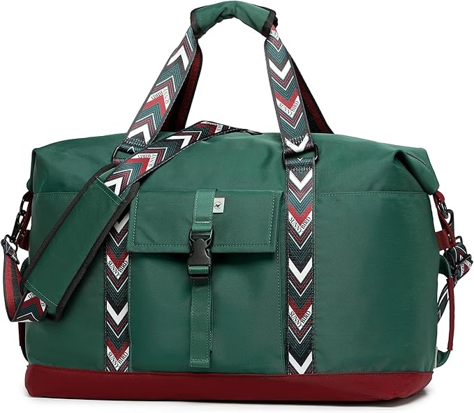 SUNNY BIRD Duffel with Utility Pouch, 40L Weekender Overnight Bag with Shoe Compartment for Travel and Sports (Greenboho)