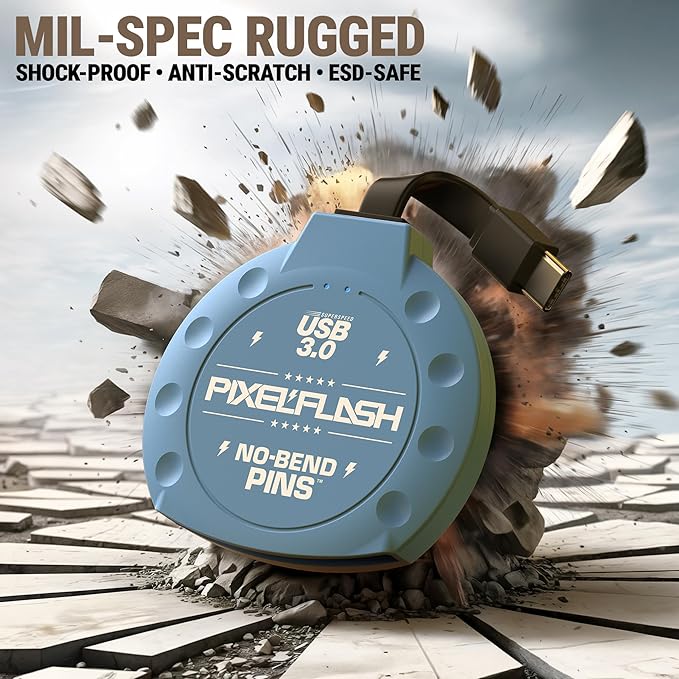 PixelFlash CF Card Reader USB C (Blue) - Compact Flash Memory Card Reader with Cabled Type-C USB 3.1, 5GB/s File Transfer, No-Bend Pins Technology, Supports UDMA-7, Anti-Slip & Anti-Scratch Exterior