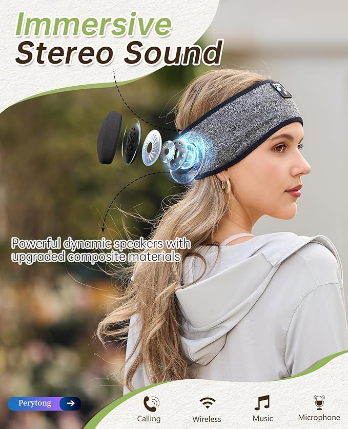 Perytong Sleep Headphones Bluetooth Headband Sleeping Headphones Headband Wireless Sleep Headband with Comfortable Earbuds for Side Sleepers, Sleeping Eye Mask for Women Men Workout Running