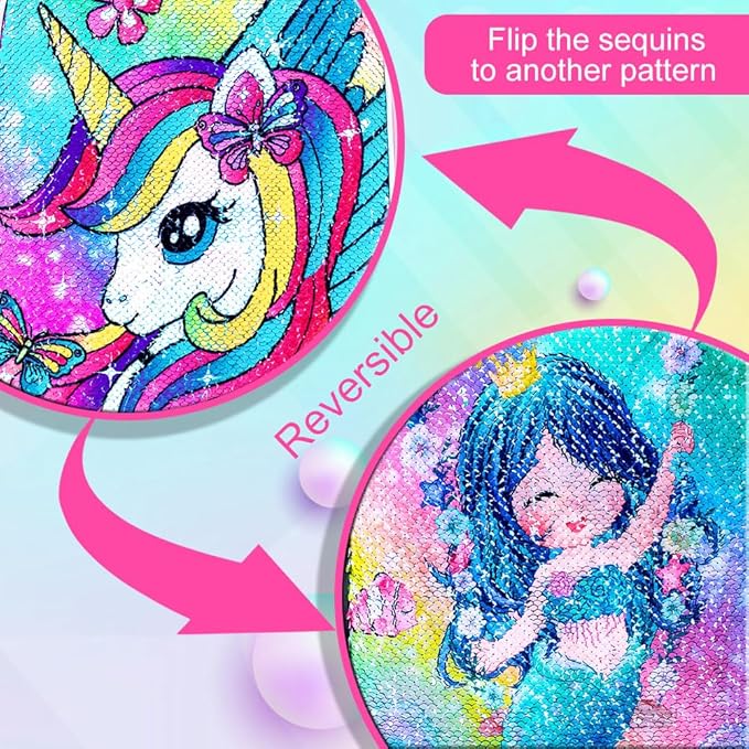 3PCS Unicorn Backpack for Girls, 16" Kids Bookbag with Lunch Box，Sequins School Bags for Elementary Preschool Kindergarten (Pink)
