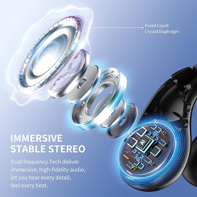 Open Ear Earbuds Wireless Bluetooth 5.3 Flexible Clip On Open Ear Earbuds with 36H Playtime LED Display Bone Conduction IPX7 Lightweight Fit for Every Ear, Sport, Workout