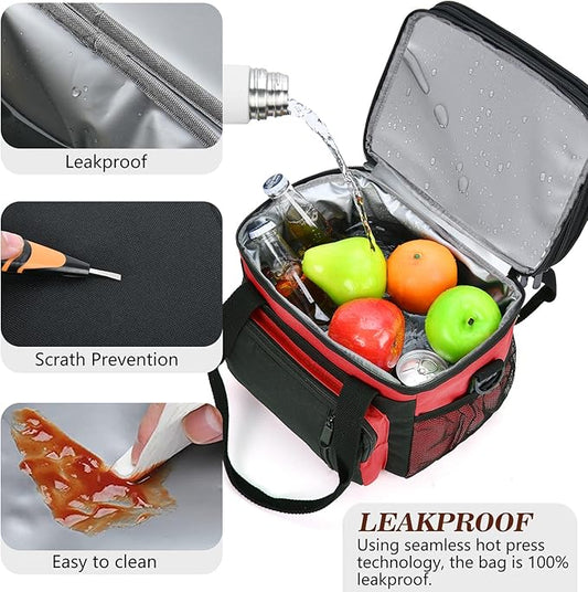 LOKASS Lunch Bag & Lunch Box for Men Women - Double Deck Expandable Insulated Waterproof Leakproof Cooler Bag for Work/Picnic - Red