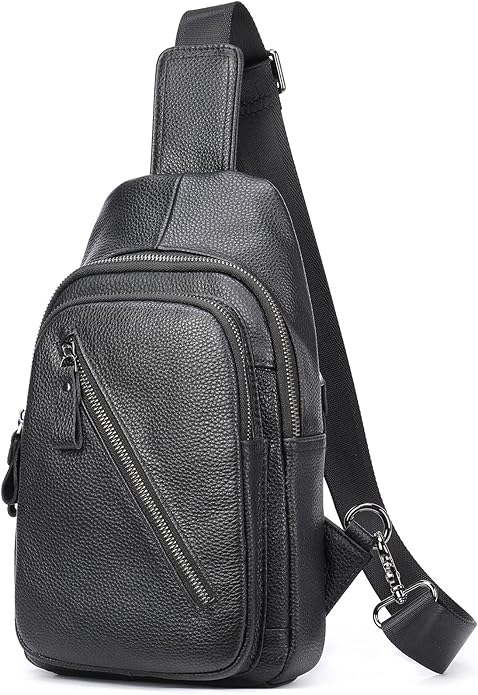 LUKZIJAES Genuine Leather Sling Bag for Men
