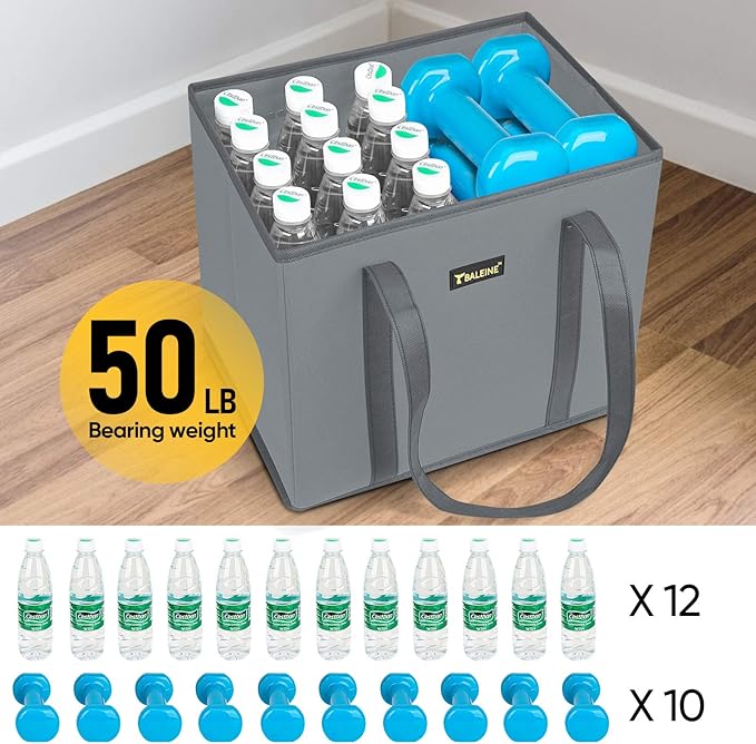 BALEINE 3Pk Reusable Grocery Bags, Foldable Shopping Bags for Groceries with Reinforced Bottom & Handles (Honeysuckle)