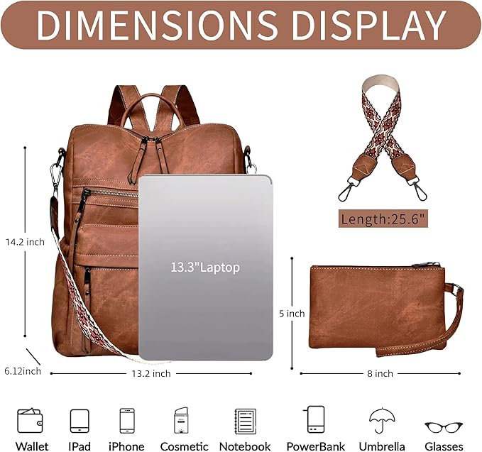 Dora & Liz Womens Backpack Purse Leather Fashion Travel Backpack Purse for Women Designer Ladies Shoulder Bags with Wristlet