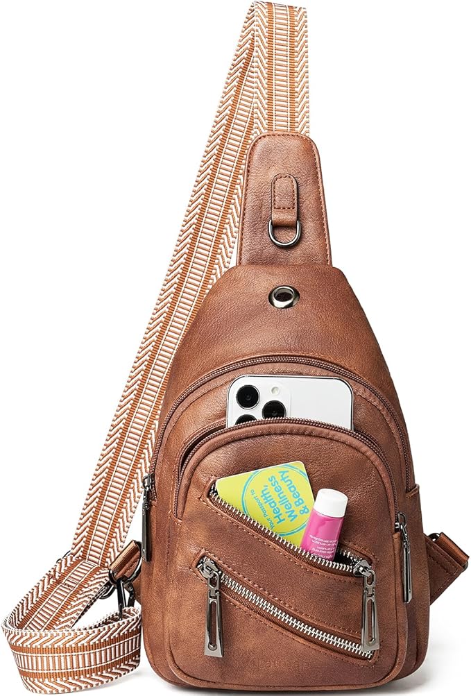 7L Sling Bag For Women Faux Leather Anti Theft Small Casual Daypack Backpack Fanny Pack Crossbody Chest Bags Purse Waterproof Brown