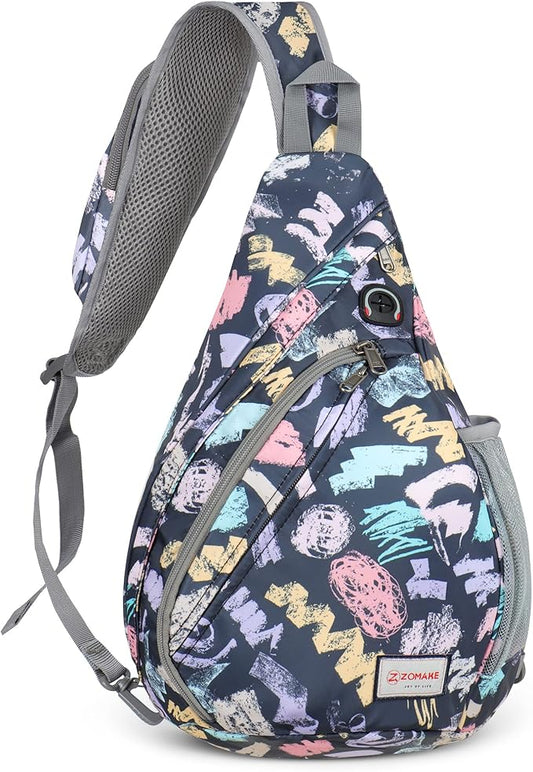 ZOMAKE Sling Bag,Small Crossbody Sling Backpack,Water Resistant Shoulder Daypack for Travel,Anti Thief Chest Bag for Hiking(Graffiti Black)