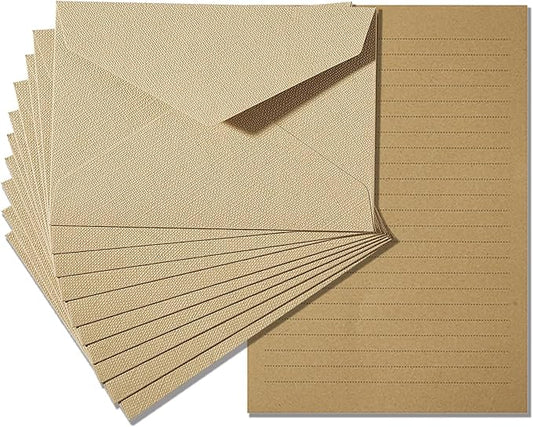 Tuhangcc Stationery Writing Paper and Envelopes Set with Jute Rope 4 X 6 for Writing Letter, (20 Best Paper with 10 Heavyweight envelopes),by Better Gift Office Products (Grey)