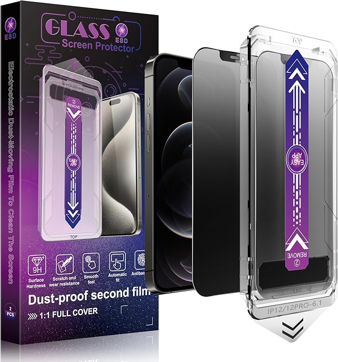 2 Pack Matte Privacy Screen Protector for iPhone 12 and iPhone 12 Pro 6.1-Inch Auto Dust Removal, No Bubbles,Anti-Spy Tempered Glass Film, Easy Installation