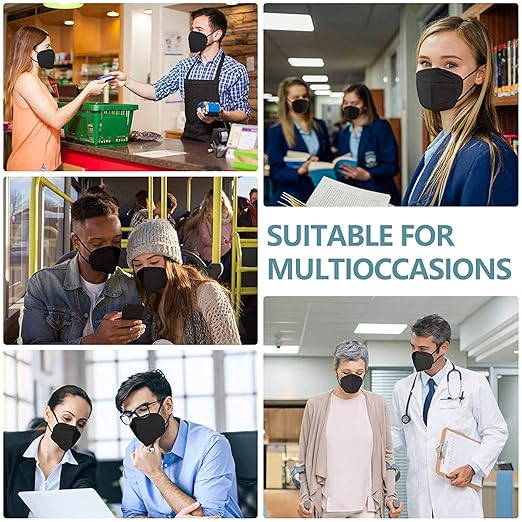 HUHETA KN95 Face Masks, Packs of 30 Black Mask, 5-Layers Mask Protection, Protective Cup Dust Masks for Outdoor Indoor Use