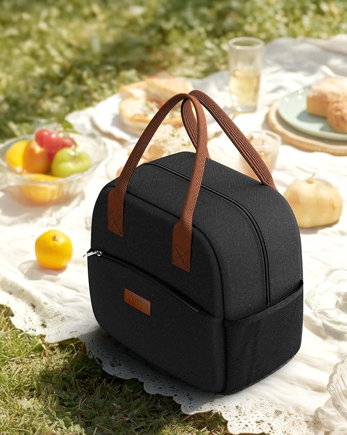 HOTOR Lunch Bag for Women & Men - Wear-Resistant & Leak-Proof Insulated Lunch Box with Large Capacity, Multi-Functional Cooler Bag for Office, Picnic, Black, 10L,10.60" x 5.90" x 9.50"