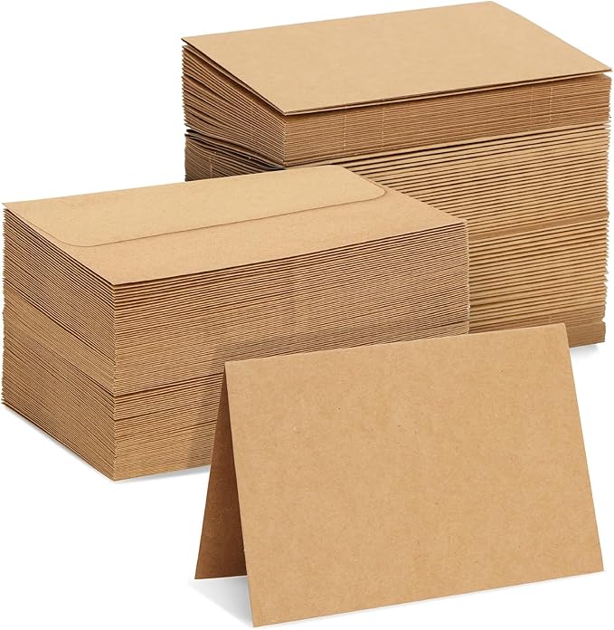 Blank Kraft Paper Cards & Envelopes - 4 x 6 in, 100-Pack - For Wedding Invitations & Birthday Greetings - DIY Card Making Supplies