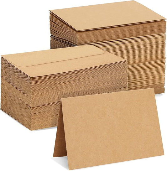 Blank Kraft Paper Cards & Envelopes - 4 x 6 in, 100-Pack - For Wedding Invitations & Birthday Greetings - DIY Card Making Supplies
