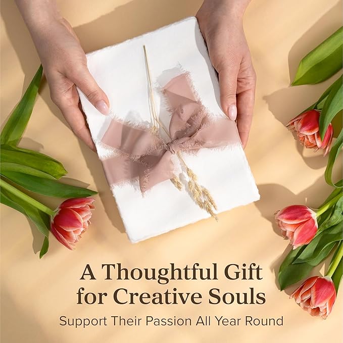 Wanderings A5 Handmade Deckled Edge Cotton Paper - Cold Pressed Texture - Paint, Watercolor, Writing, Printer - Cards, Invitations, Menus, Arts and Crafts. 50 Pack Pink 150gsm - 5.8" x 8.3"