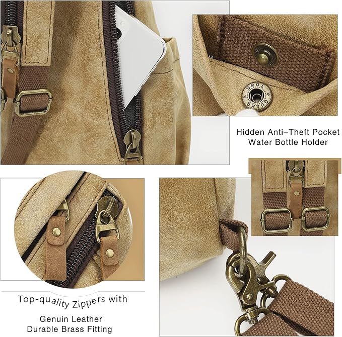 KL928 PU Leather Sling Bag - Small Crossbody Backpack Shoulder Casual Daypack Rucksack for Men Women Outdoor Cycling Hiking Travel (6881-PU-L.Coffee)