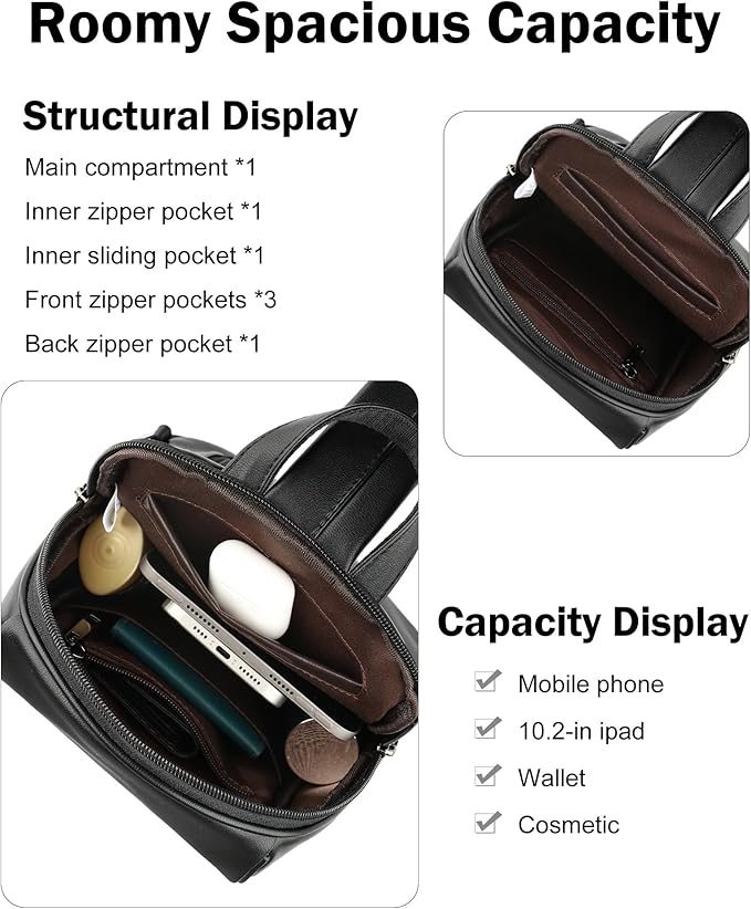 FADEON Sling Bag for Women Crossbody Purse Sling Bags, Designer Sling Purses Medium Travel Multi-Pocket Sling Backpack