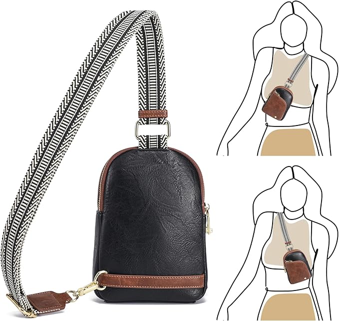 INICAT RFID Blocking Sling Bag Leather Crossbody Bags for Women Fanny Pack Cross Body for Woman Chest Bag for Travel 1.9L