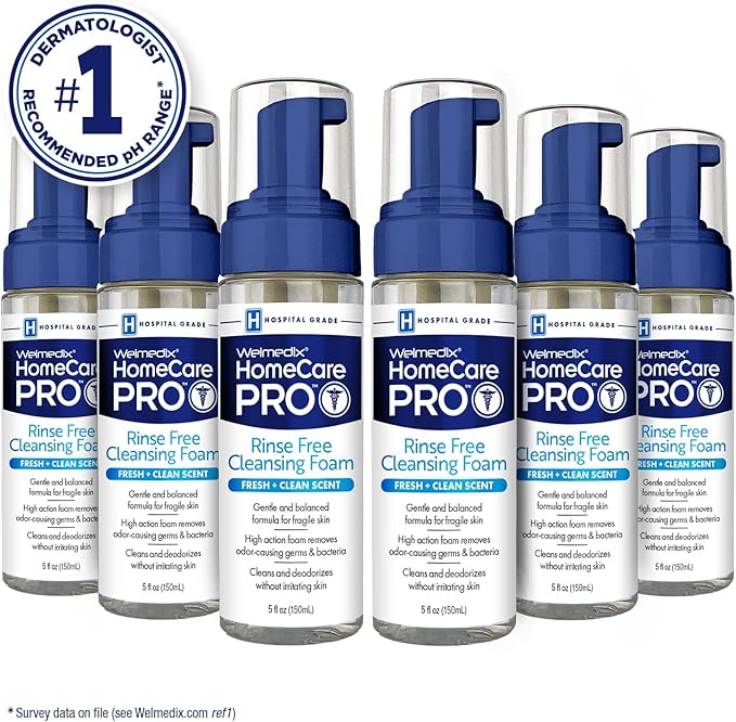 Rinse Free Cleansing Foam, 3 in 1 Body Wash, Shampoo and Personal Cleanser for Elderly, Incontinence and Infant Care, Hospital Grade, Sulfate Free, Paraben Free (Pack of 6)