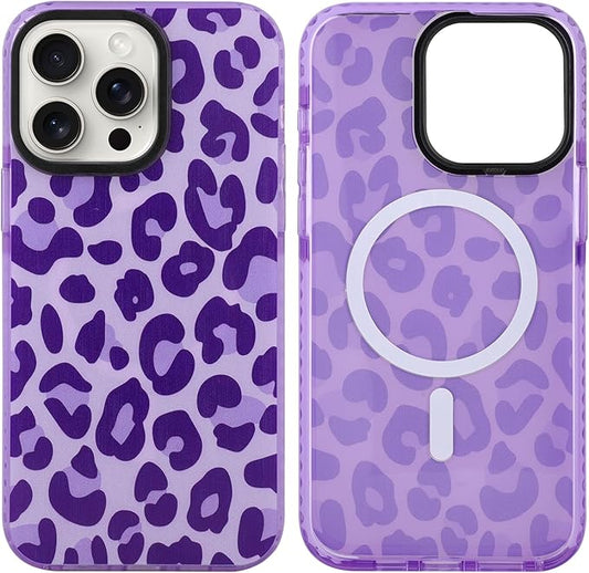 SAKUULO Magnetic for iPhone 14 Pro Max Case Dark Purple Leopard Print Pattern [Compatible with MagSafe] Wireless Charge Strengthen Protection Cover, Purple Leopard (6.7")