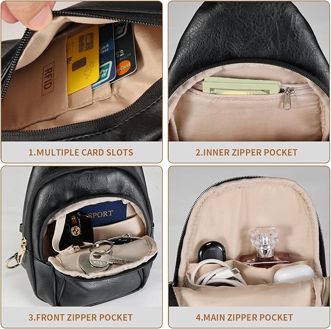 Crossbody Bags for Women Anti Theft Vegan Leather Sling Bag RFID Blocking Chest Bag for Travel