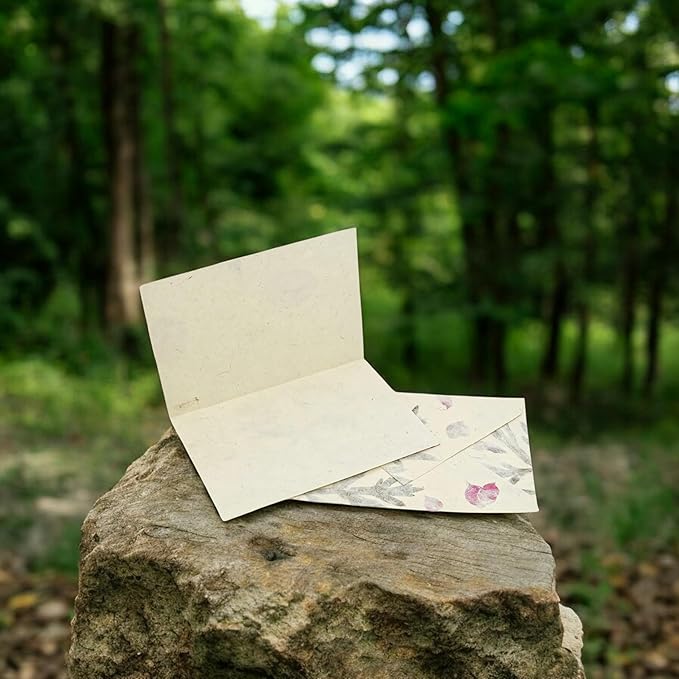 Nepali Cherish Greeting Card & Envelope Box Set with Handmade Lokta Paper from Nepal, 15 Cards (Forest Wanderer)