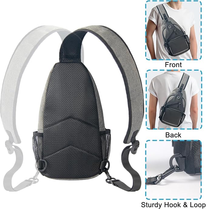 Sling Bag Cross Body Backpack Chest Bag Travel Hiking Daypack (Black Grey)