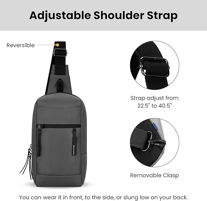 Sherpani Metro, Anti Theft Sling Bag, Sling Backpack, 5L Travel Bag, Shoulder Chest Purse, Crossbody Backpack for Women, Metal Hardware, Travel Gift (Granite)