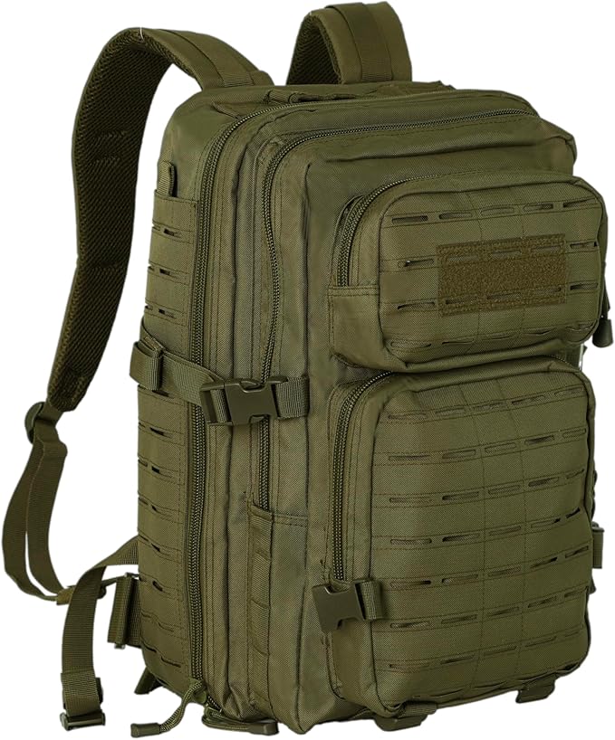 40L Tactical Backpack, Camouflage Military Bug Out Bag, Durable MOLLE Hiking Camping Gear (GREEN)