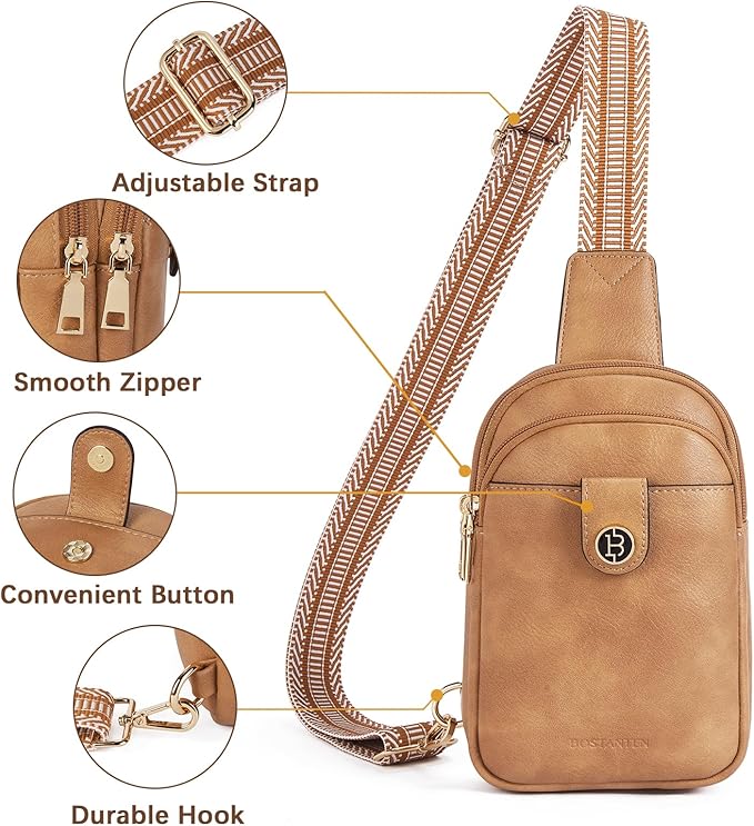BOSTANTEN Small Sling Bag Crossbody Bags for Women Trendy Crossbody Purse Leather Chest Bag