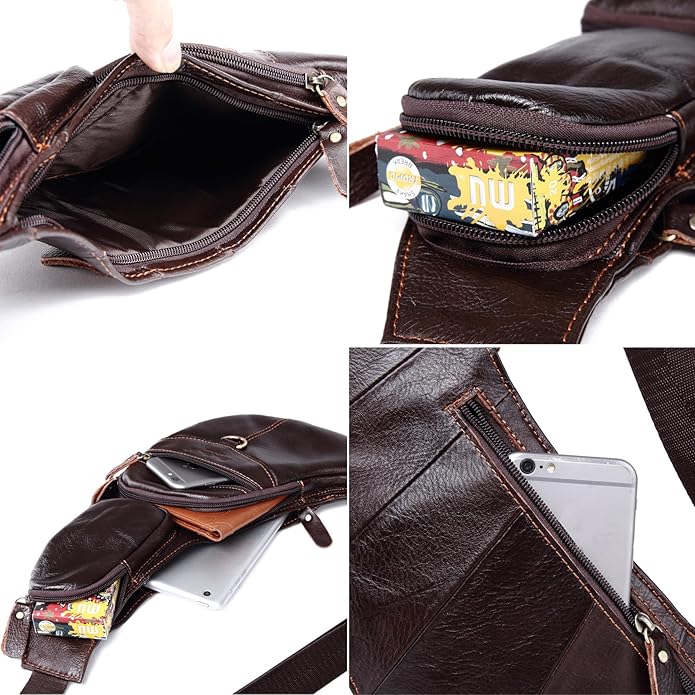 KPYWZER Vintage Leather Sling Bag Backpack for Men Crossbody Shoulder Chest DayPack Backpacks