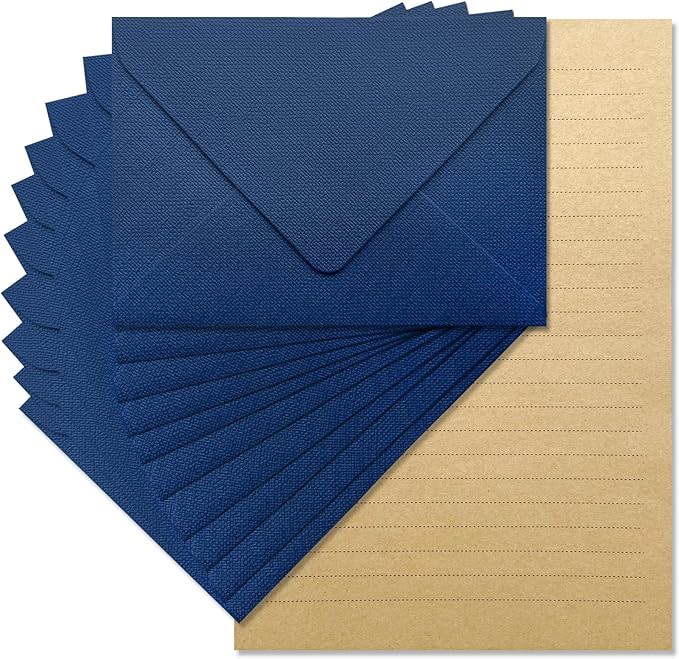 Tuhangcc Stationery Writing Paper and Envelopes Set with Jute Rope 4 X 6 for Writing Letter, (20 Best Paper with 10 Heavyweight envelopes),by Better Gift Office Products (Blue)