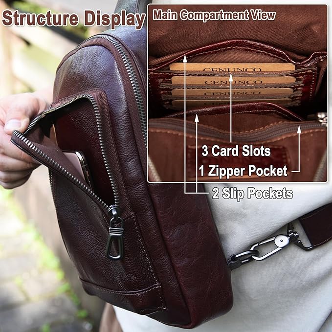 Genuine Leather Sling Bag for Men and Women Crossbody Shoulder Purse Chest Sling Backpack Carry on Casual Daypack